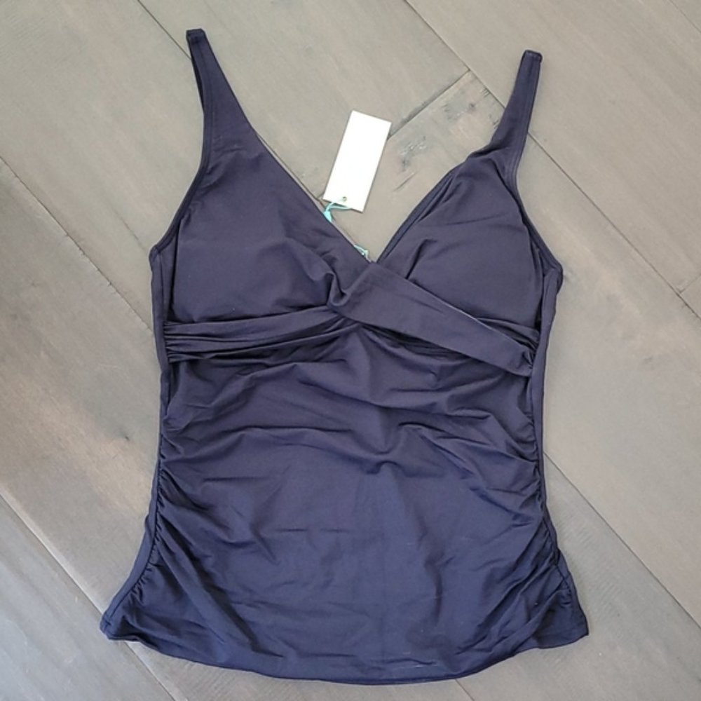 NWT SEA LEVEL Cross Front Tankini Swim Top Navy 8 - Picture 4 of 7